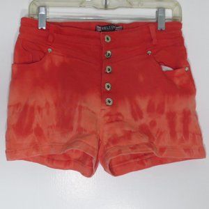 NEW Upcycled Shorts Reverse Tie Dye Orange Hi Rise Cotton Stretch Denim Size L